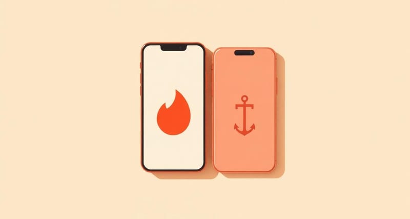 Illustration éditoriale de l’article « Tinder ou Hinge en 2026 : lequel choisir selon votre profil » — Tinder maximise le volume de rencontres (18-30 ans, gr…